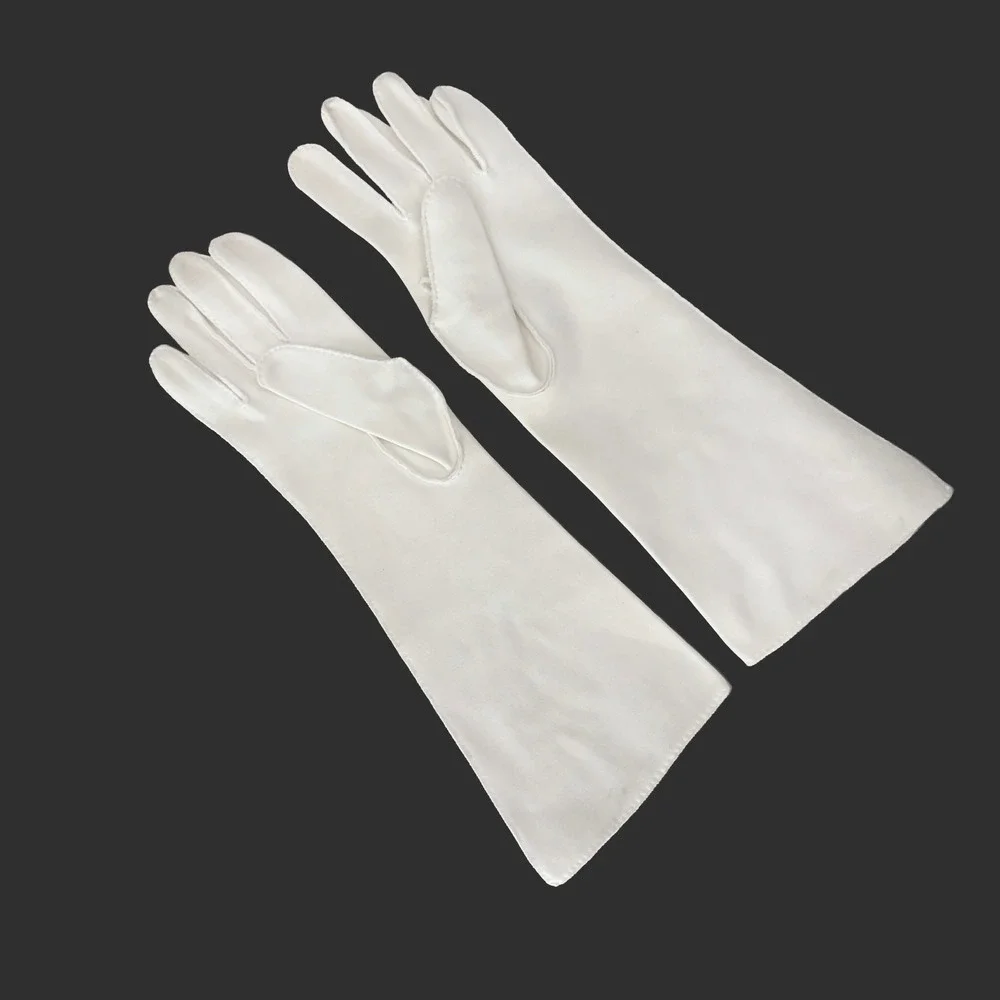 VTG White Embroidered Leaf Opera Gloves Long Formal Bridal Wedding Mid Century